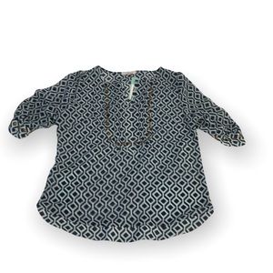 41 Hawthorn Blue Geo Print Blouse Women’s Size M